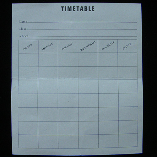 1990 School Kit 2nd Issue — Timetable