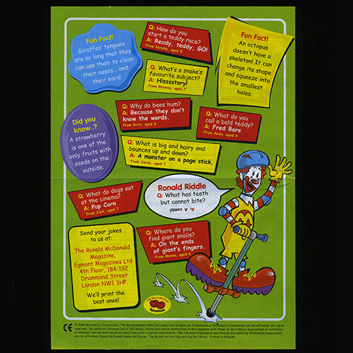 Ronald McDonald Magazine #7 — Reverse side